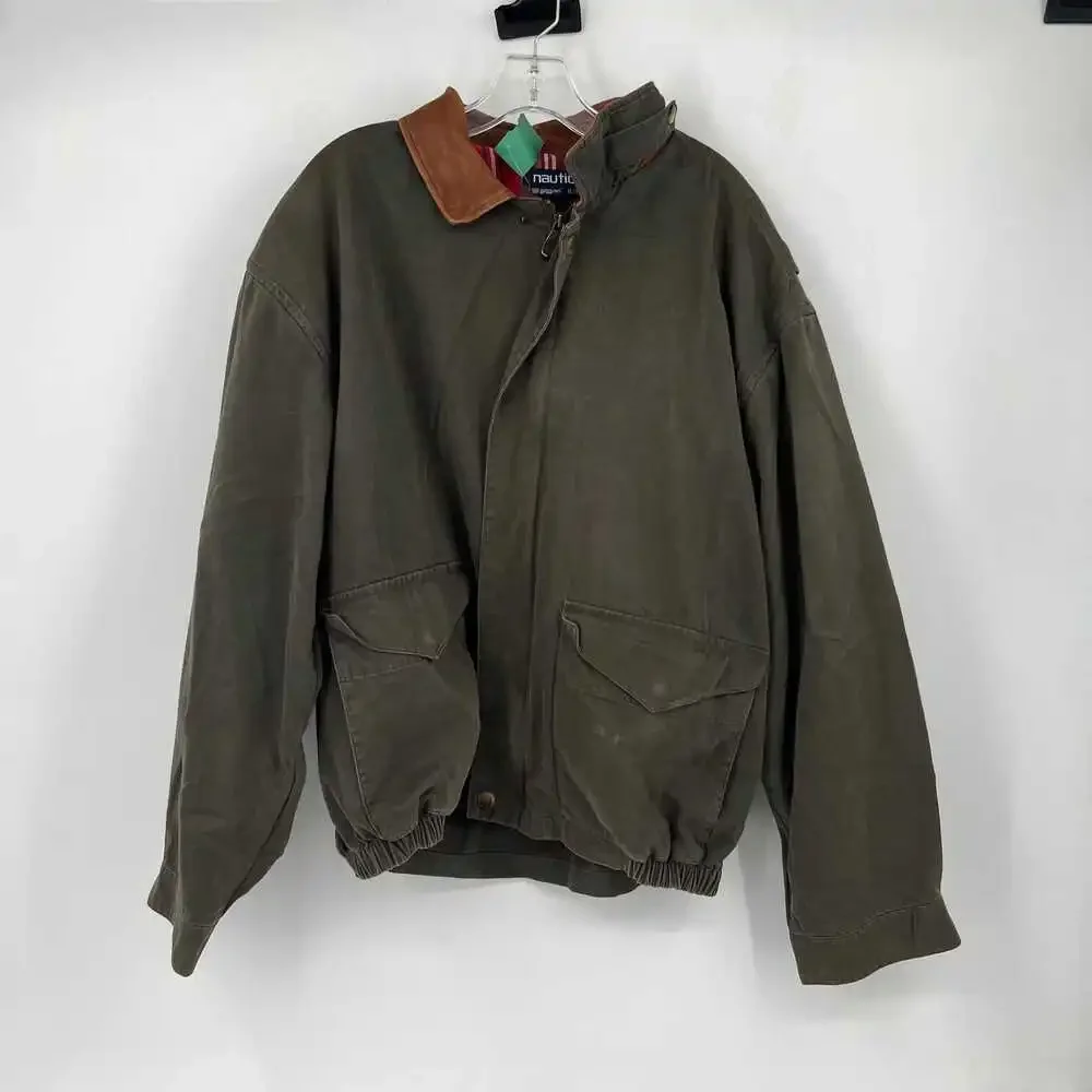 Nautica Gray/Brown Plaid Trench Coat | Men’s XL Cotton Jacket